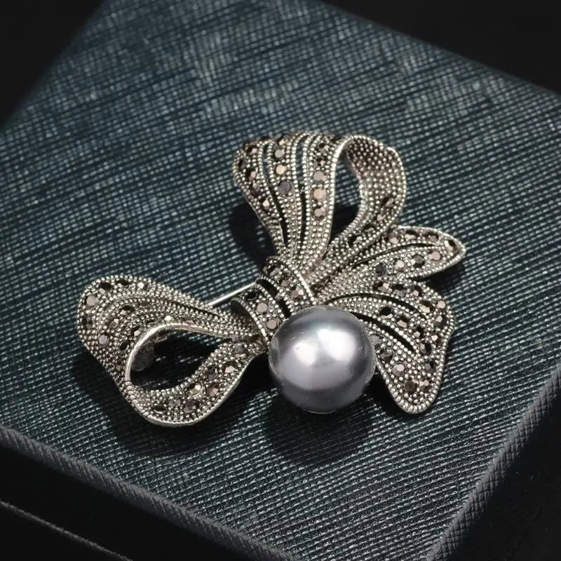 Rhinestone Biag Bow Pearl Brooches For Women Vintage Elegant Large Brooch Pin Winter Coat Sweater Broches High Quality Qme Default Title