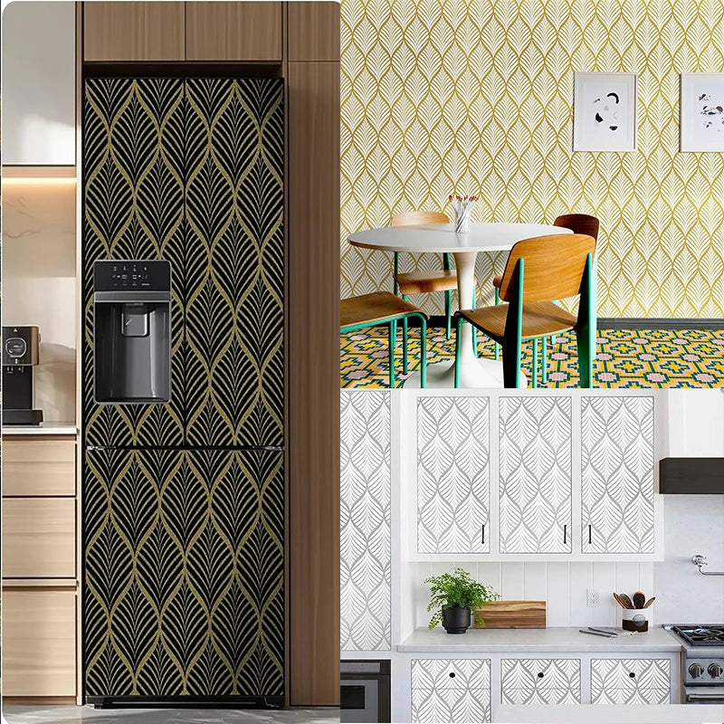 KALYNN Black Gold Art Deco Self Adhesive Wallpaper Geometric Pattern Qme