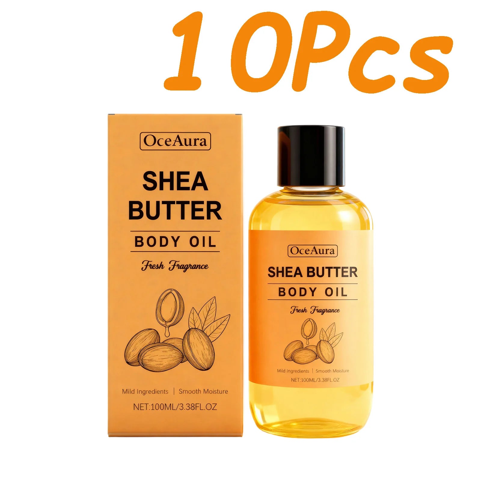 Shea Butter Body Oil Lightweight Fast Absorbing for Dry Rough Skin Soft Improve Dry Skin Body Massage Moisturizing Essential Oil Qme 10 x 100ml Boxed