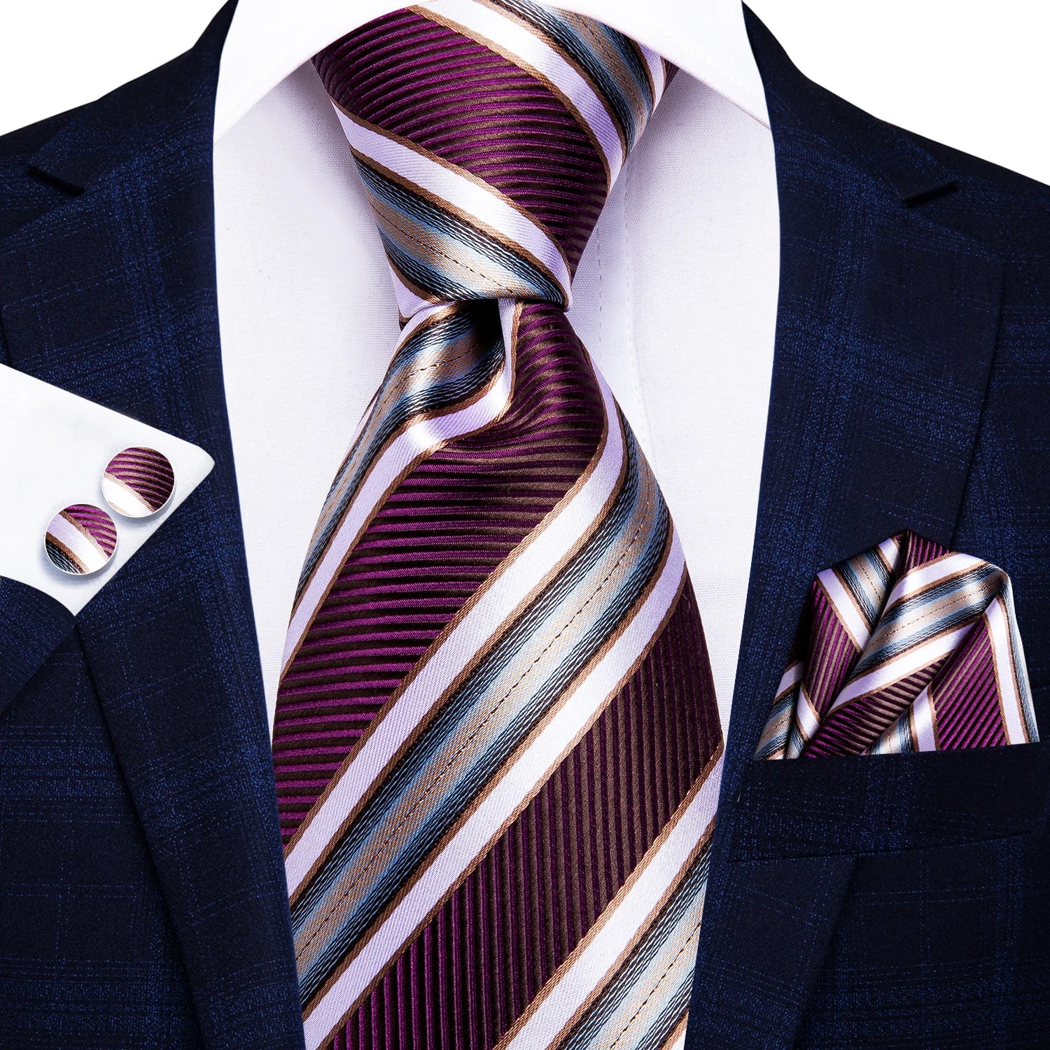 Navy Blue Striped Wedding Tie Men Fashion Design Green Red Necktie