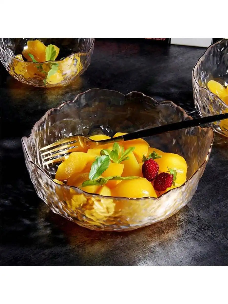 Thickened Glass Salad Bowl Light Luxury Fruit Vegetable Dessert Cold Qme