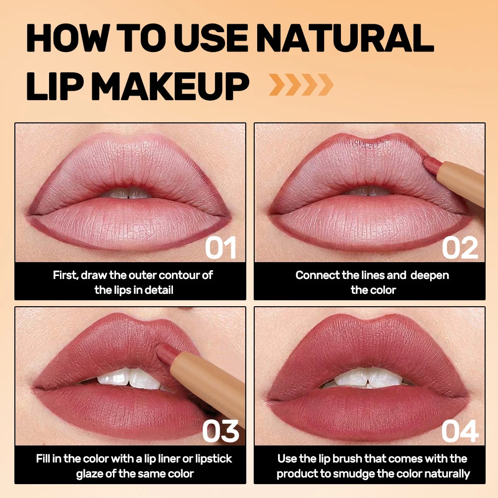 QIBEST Double Head Lip Liner&Brush Pen Makeup Mist Matte Contour Tint Lipstick Pencil 2 In 1 Stick Lasting Nude Black Lipliner Qme