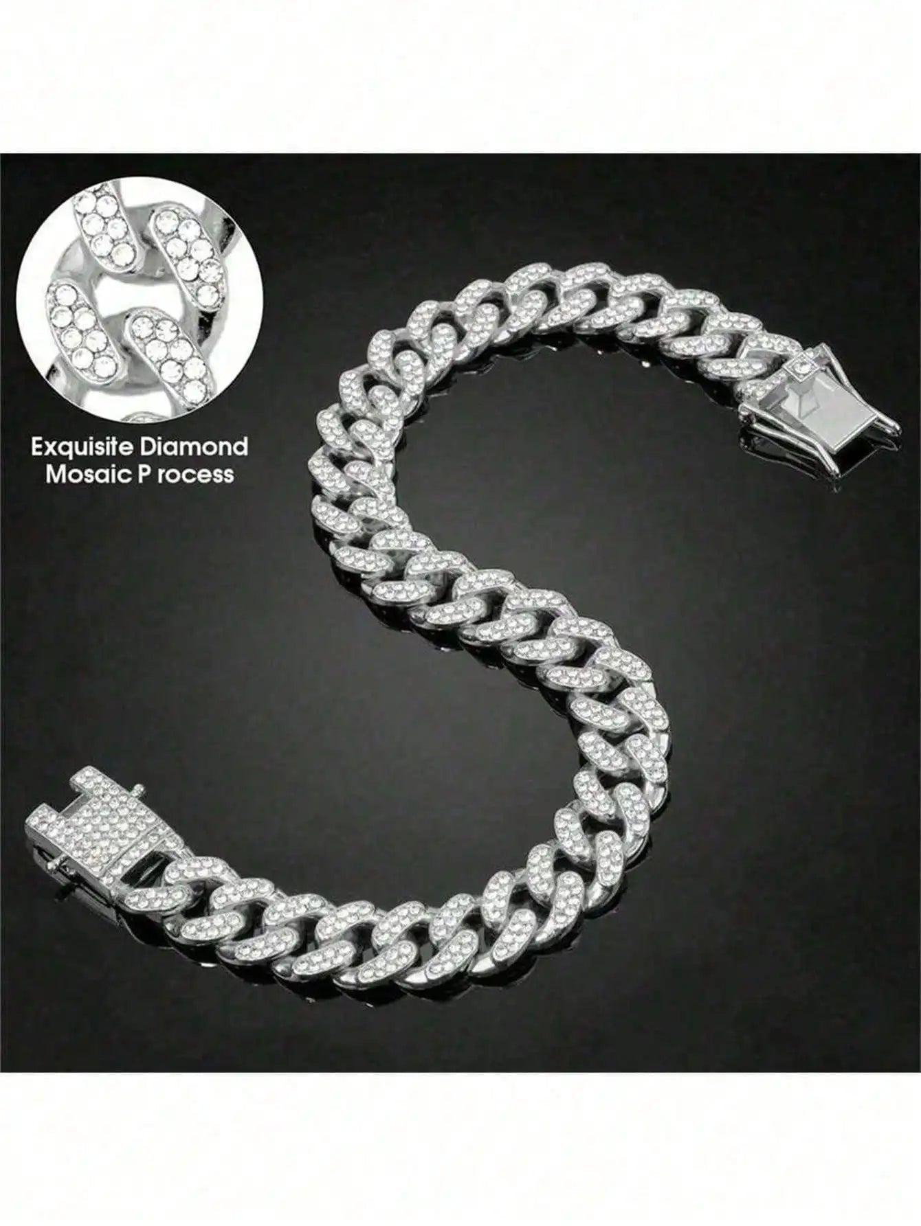 Hip-hop Pet Cuban Chain Dog Faux Diamond Necklace Alloy Collar Qme