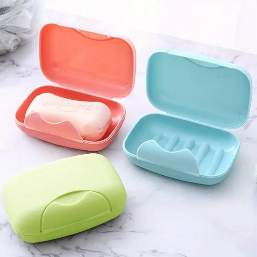 1pc Durable PP Material Portable Soap Dispenser with Lid, Soft Color Series, Travel And Bathroom Soap Dish, Easy-Open Design Qme Blue