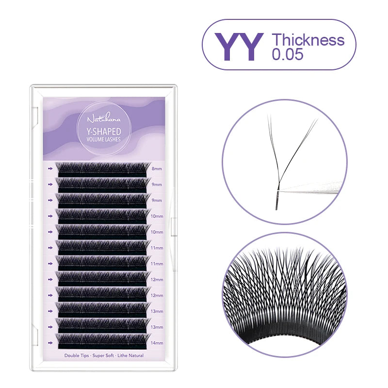 NATUHANA YY Lash Extensions 10 Trays Lot C D Curl Black Brown Qme 0.05mm C 10mm