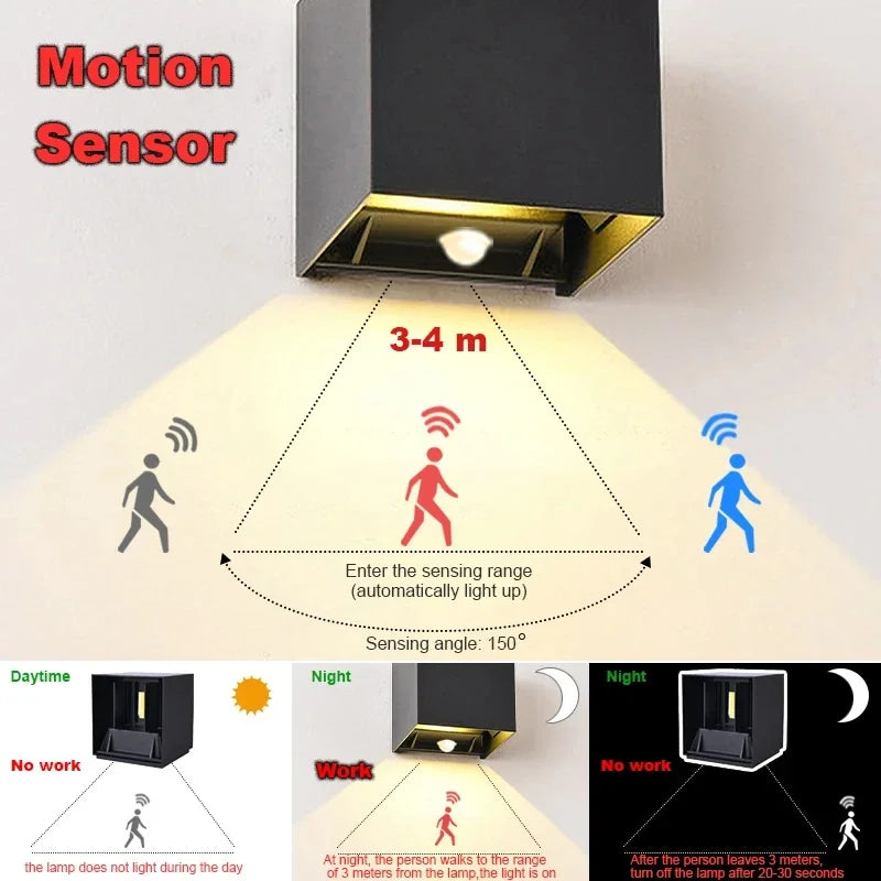 IP65 Sensor LED Wall Lamp 12W Outdoor Motion Sconce Balcony Porch Light Garden Yard Aisle Decor Lighting Indoor Bedside Lamp Qme