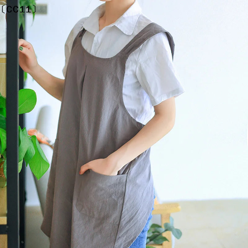 Cross Back Aprons Women Smock Apron Pockets Cute Gardening Dress Qme