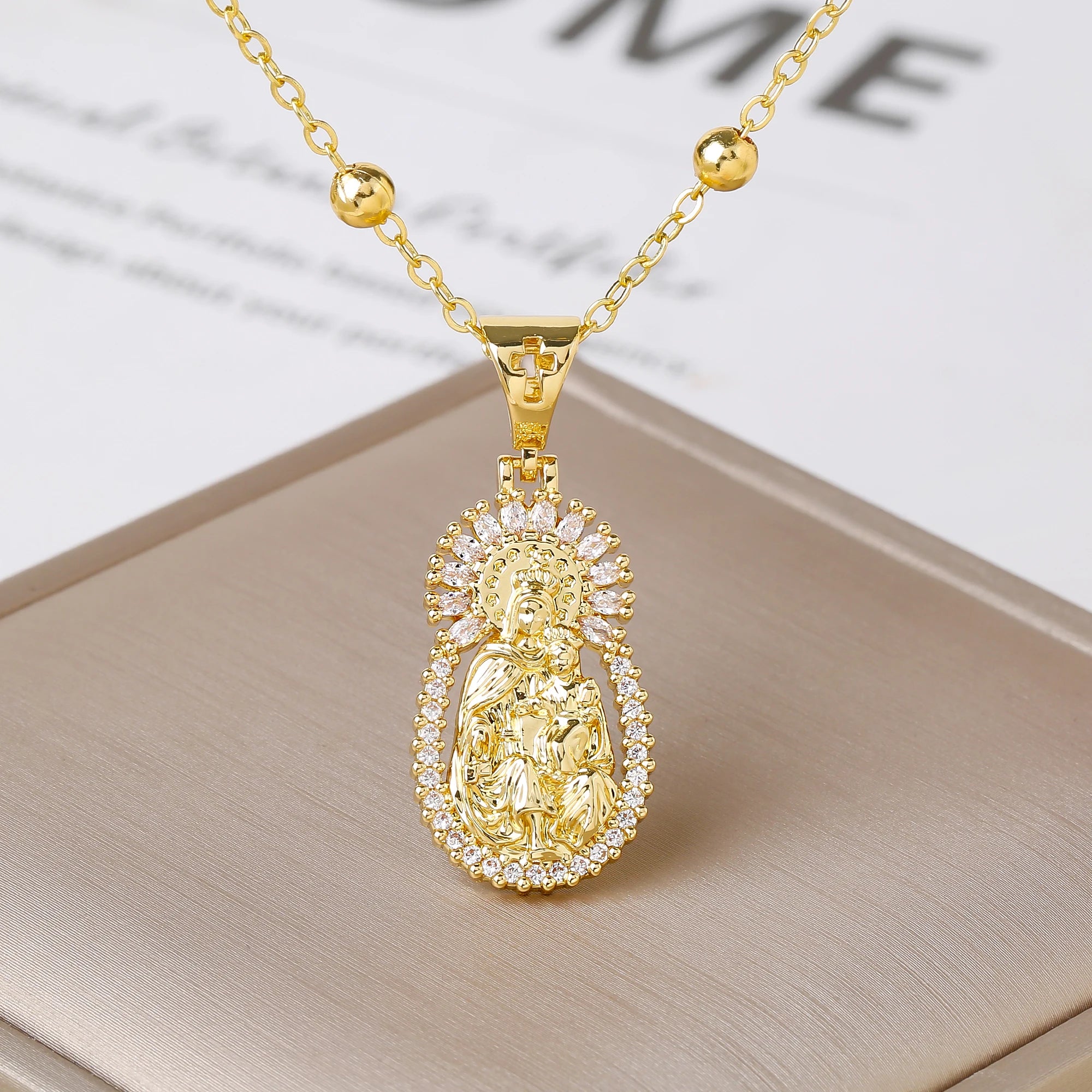 Multicolor Zirconia Oval Rectangle Virgen De Guadalupe Pendant Necklace Catholic Amulet Jewelry For Women Daily Baptism Gift Qme 3