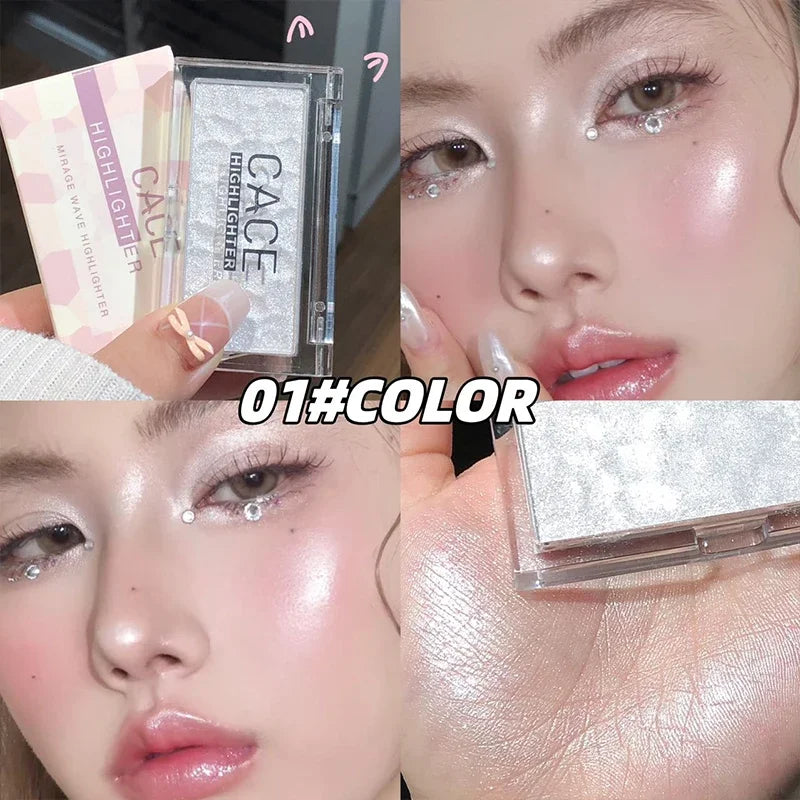 Champagne Gold Wave Highlighter Palette Monochrome Pink Glitter Rouge Powder Natural Three-dimensional Brighten Face Contouring Qme
