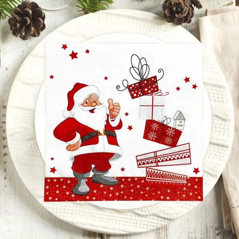 20/40 Christmas Party Napkins - Santa, Heavy Duty Disposable Dinner Napkins for Christmas Parties, Office or Gifts - Holiday Tab Qme