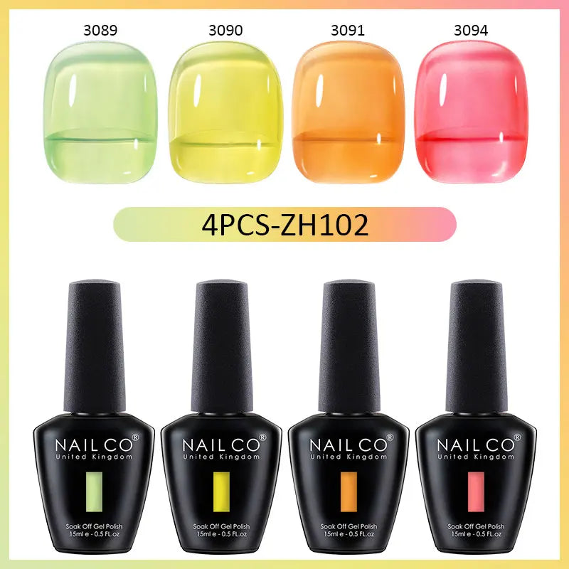 NAILCO Jelly Glass Gel Nail Polish 4Colors Series Translucent Candy Qme 4H-ZH102