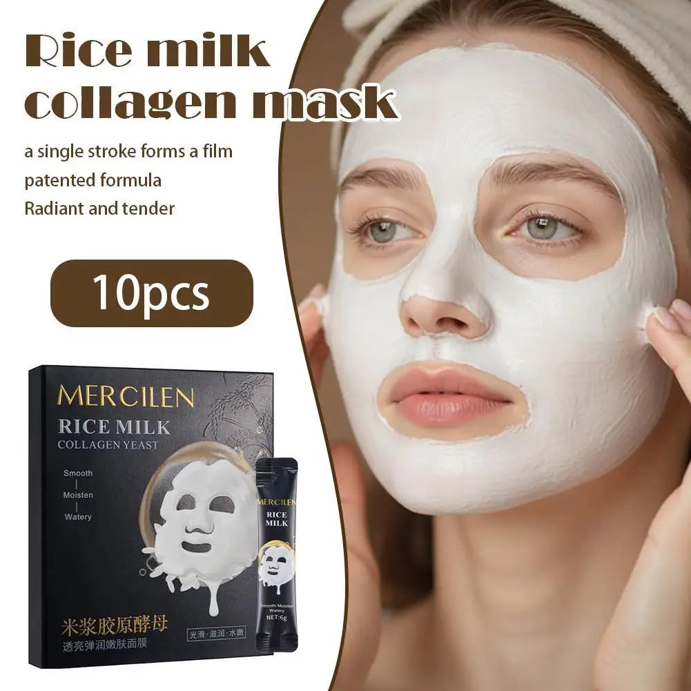 Rice Milk Collagen Yeast Mask 10pcs Collagen,Peel-Off Brightening & Firming Hydrating Skincare For Soft Glowing Skin Qme