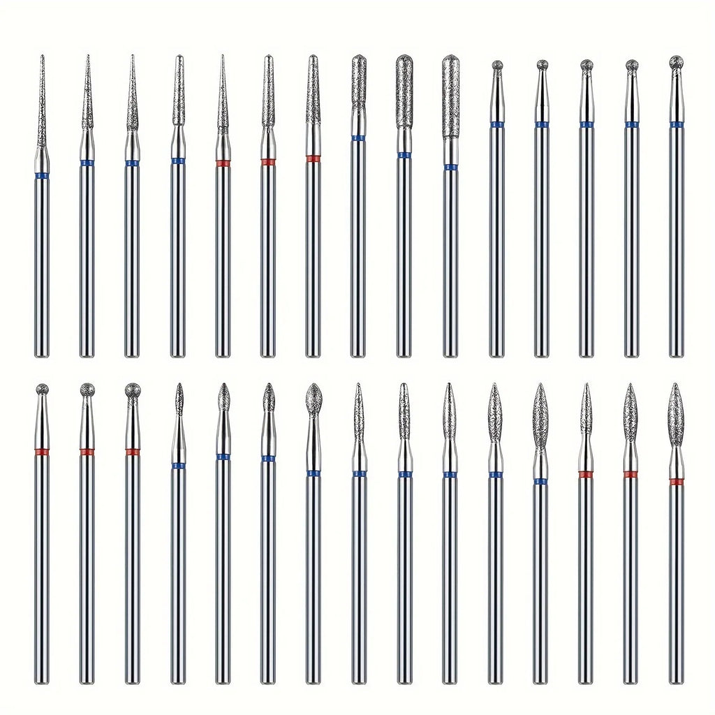 30Pcs Hypoallergenic Diamond Nail Drill Bits Set, Carbide Cuticle Drills for Dead Skin Removal, Manicure Tools Kit Qme