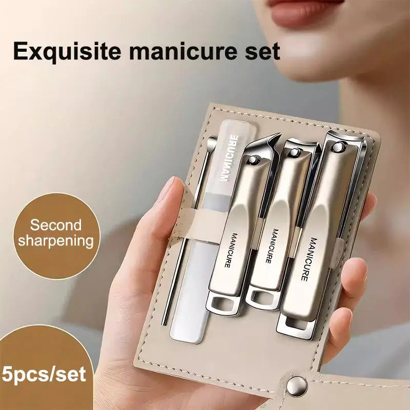 Professional Nail Clippers 5 Rotating Leather Bag Manicure Tools Home Qme