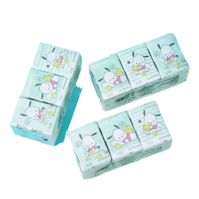 Hello Kitty Kuromi 9-Pack Printed Handkerchief Tissue Travel Tissue Cute Student-Style Small Packet Napkins Facial Tissue Qme