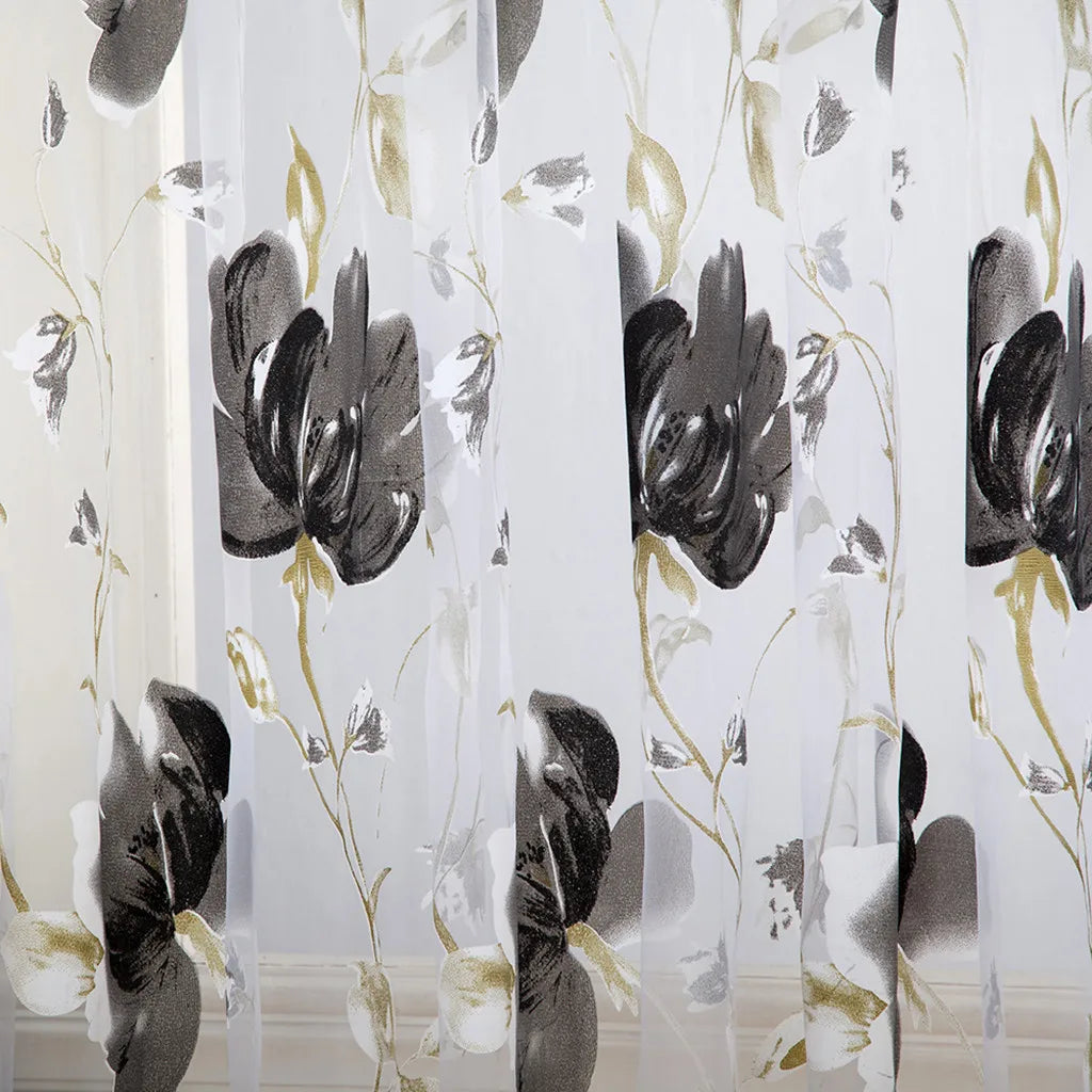1/2 PCS Vines Leaves Tulle Door Window Curtain Drape Panel Sheer Scarf Valances Colorful Floral Pattern Transparent Curtains Qme