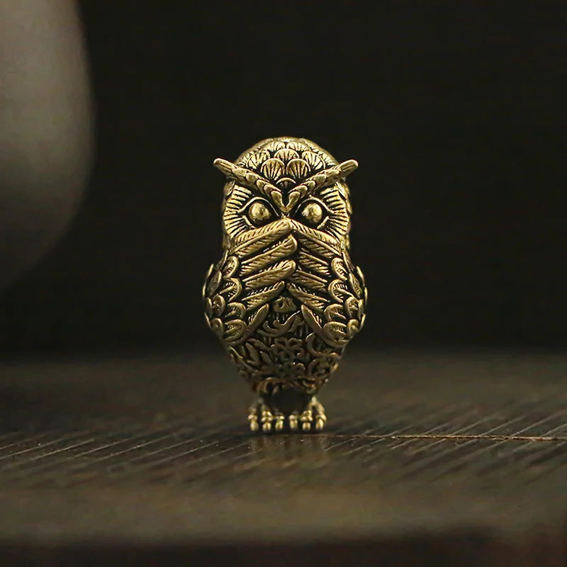 Retro Copper Animal Tea Pet Antique Solid Brass Owl Miniature Qme A3