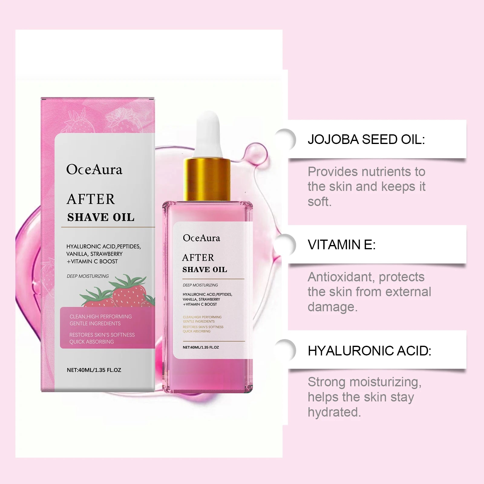 Strawberry After Shave Oil Hair Removal Soothing Essential Oil Moisturizes Repairs Soothes Skin Non-Greasy Post-Shave Care Oil Qme