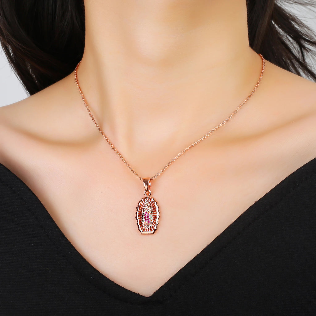 New Fashion Round Rotating St. Benedict Zirconia Pendant Necklace—Lucky for Women's Party Gold/Rose Gold Jewelry Amulet Gift Qme