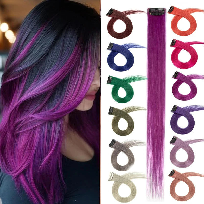 Colored Clip-in Hair Extensions - 55cm High-Temp Matte Fiber, Seamless Realistic Synthetic Fiber Hair Pieces Styling Accessories Qme