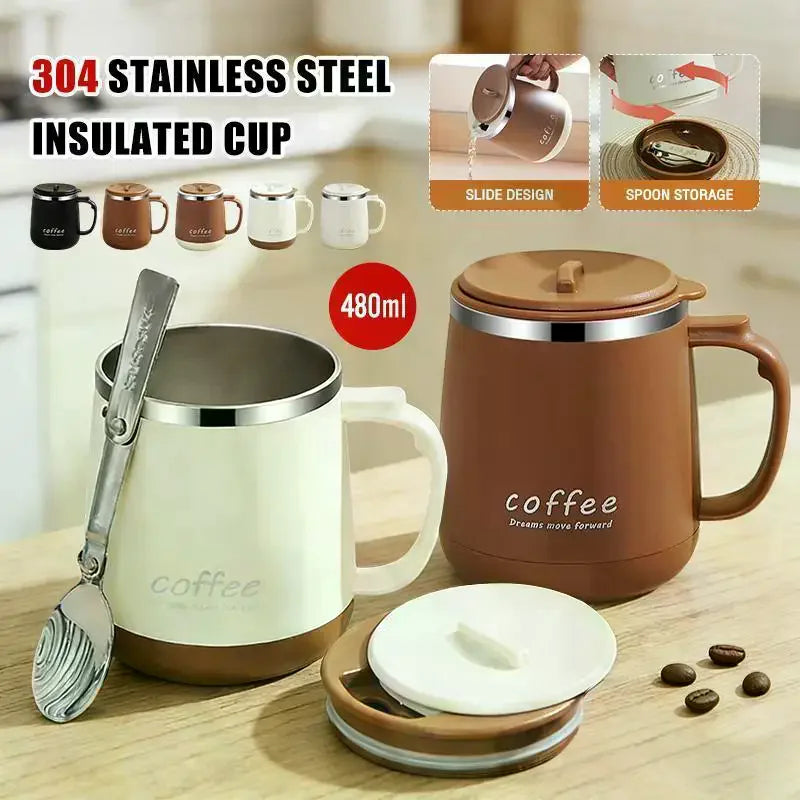 304 Stainless Steel 480ml Insulated Mug With Lid Tea Infuser Drop-Proof Design ForOffice Coffee Gift Qme