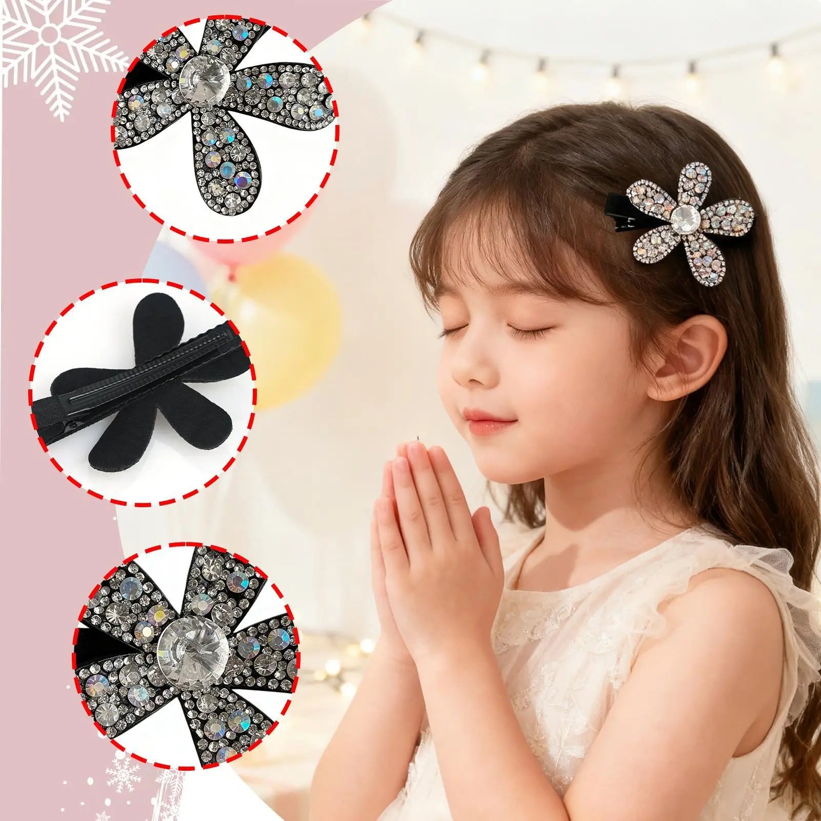 Flower Sparkling Rhinestone Hair Clip Vintage Metal Duckbill Hairpin Qme
