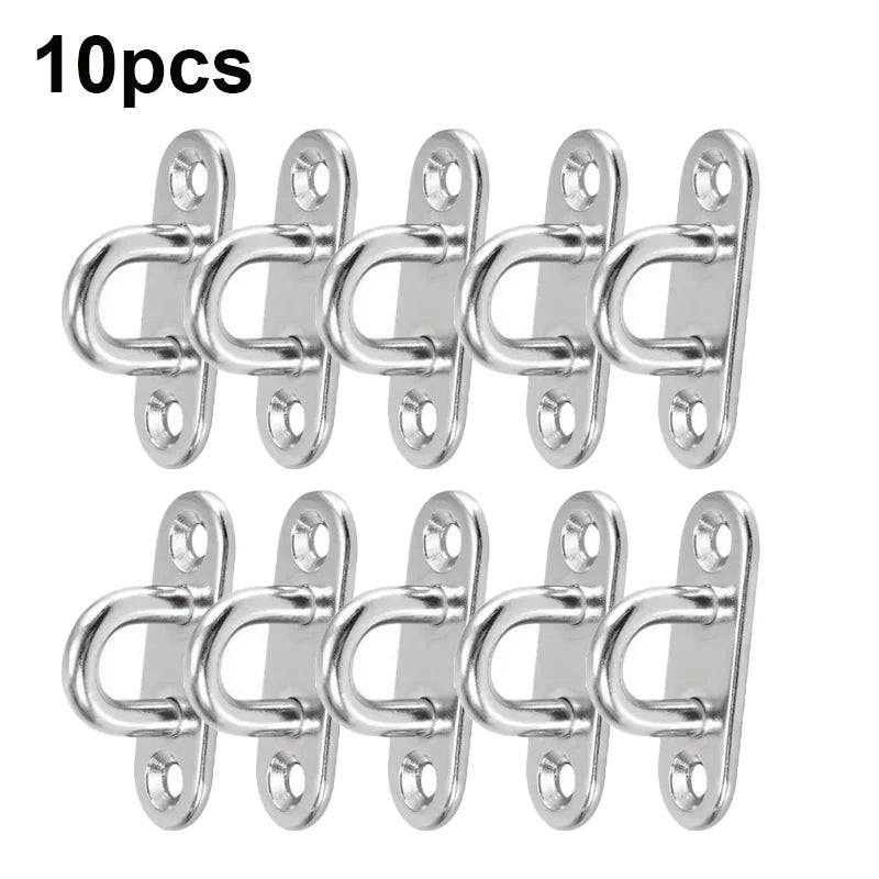 5-Piece Heavy-Duty Stainless Steel Eye Plate Hooks - Wall & Ceiling Mount, U-Boat Design For Garage Hammocks And More Qme 10pcs