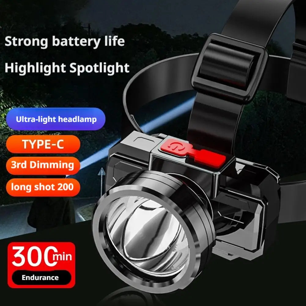 LED Strong Light Five Headed Outdoor Waterproof Fishing Light USB Rechargeable Ultra Bright Head Mounted Flashlight Qme