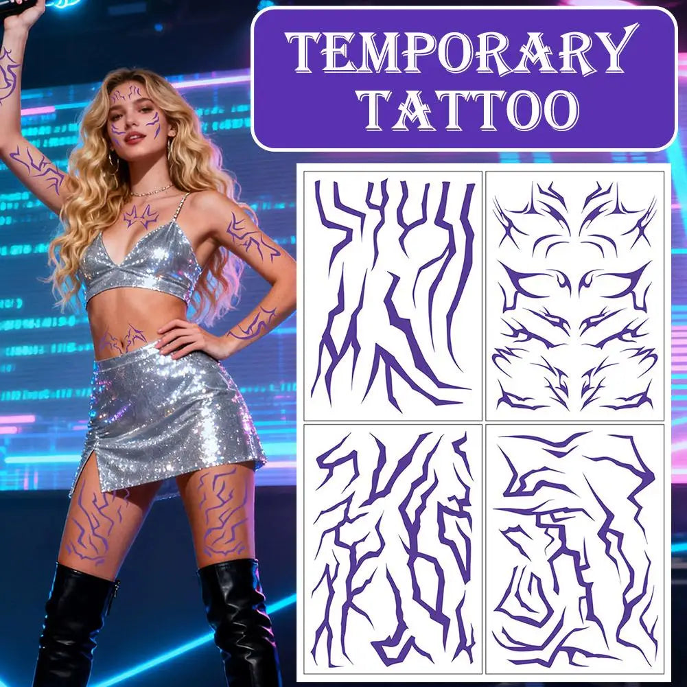 1 Sheets Temporary Tattoos, Purple Bold Makeup for Cosplay Role Play, Waterproof Face Art Stickers E0Z5 Qme