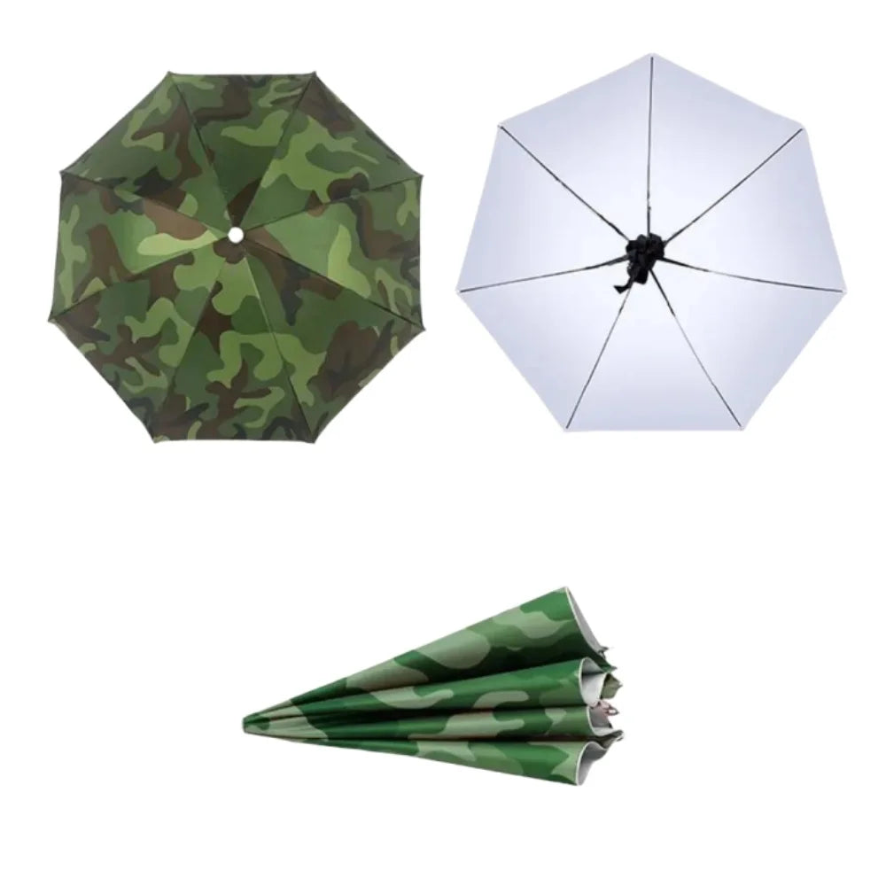 Head Wearing Type Umbrella Hat Anti-UV Windproof Rain Gear Foldable Fishing Sunshade Umbrella Hat Camping Beach Head Cap Qme