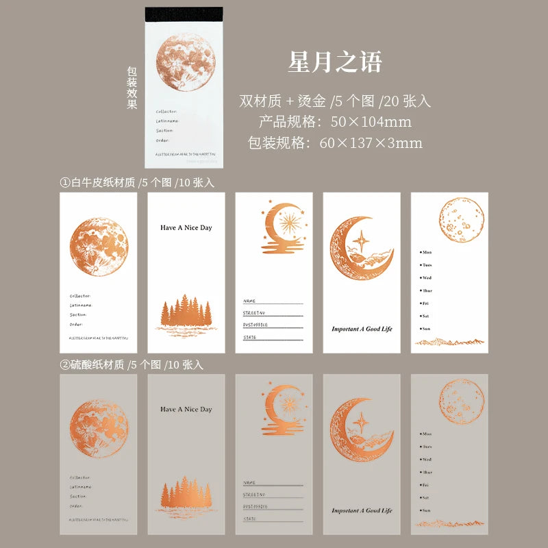 20 Sheets/Bag Gold & Silver Foil French Minimalist Star Moon Memo Pad for Scrapbook Journal Stationery DIY Decor Qme 1