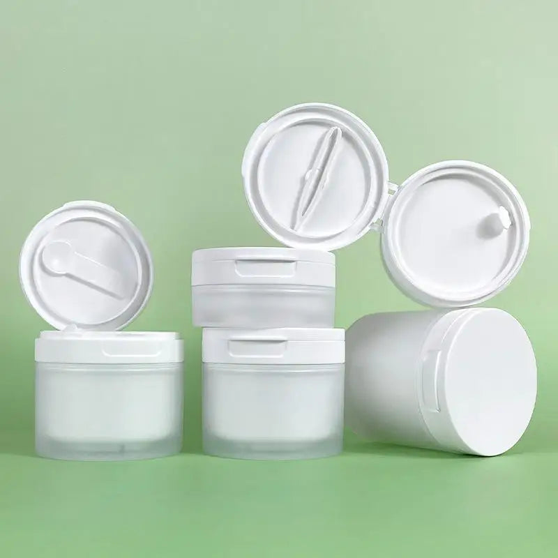 Lotion Cosmetic Cotton Makeup Jar 50 Flip Cover Spoon Tweezers Qme