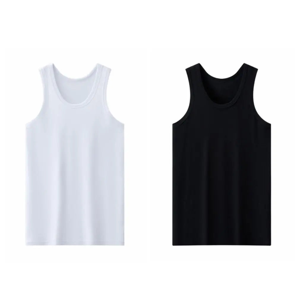 Solid Sleeveless Men Cotton Vest Round Neck S Tank Simple Clothing Qme