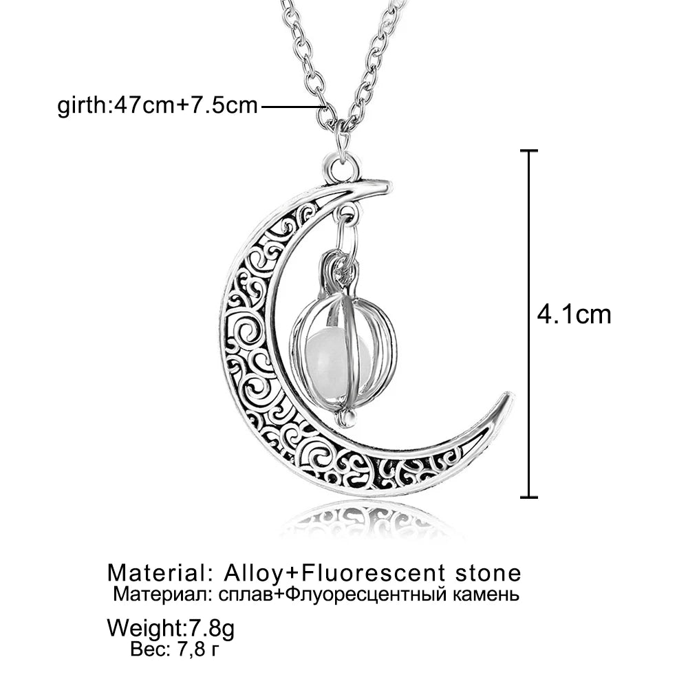 2025 Fashion Silver Color Charm Luminous Pendant Necklace Women Moon Glowing Stone Necklace Christmas Necklaces Jewelry Gifts Qme