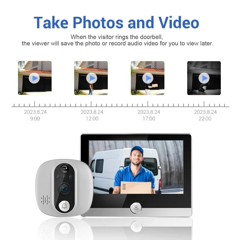New 4.3 Inch Screen Wireless HD Cat's Eye Video Door Phone Intelligent Visual Doorbell Wifi Intercom Inductive Monitoring Qme