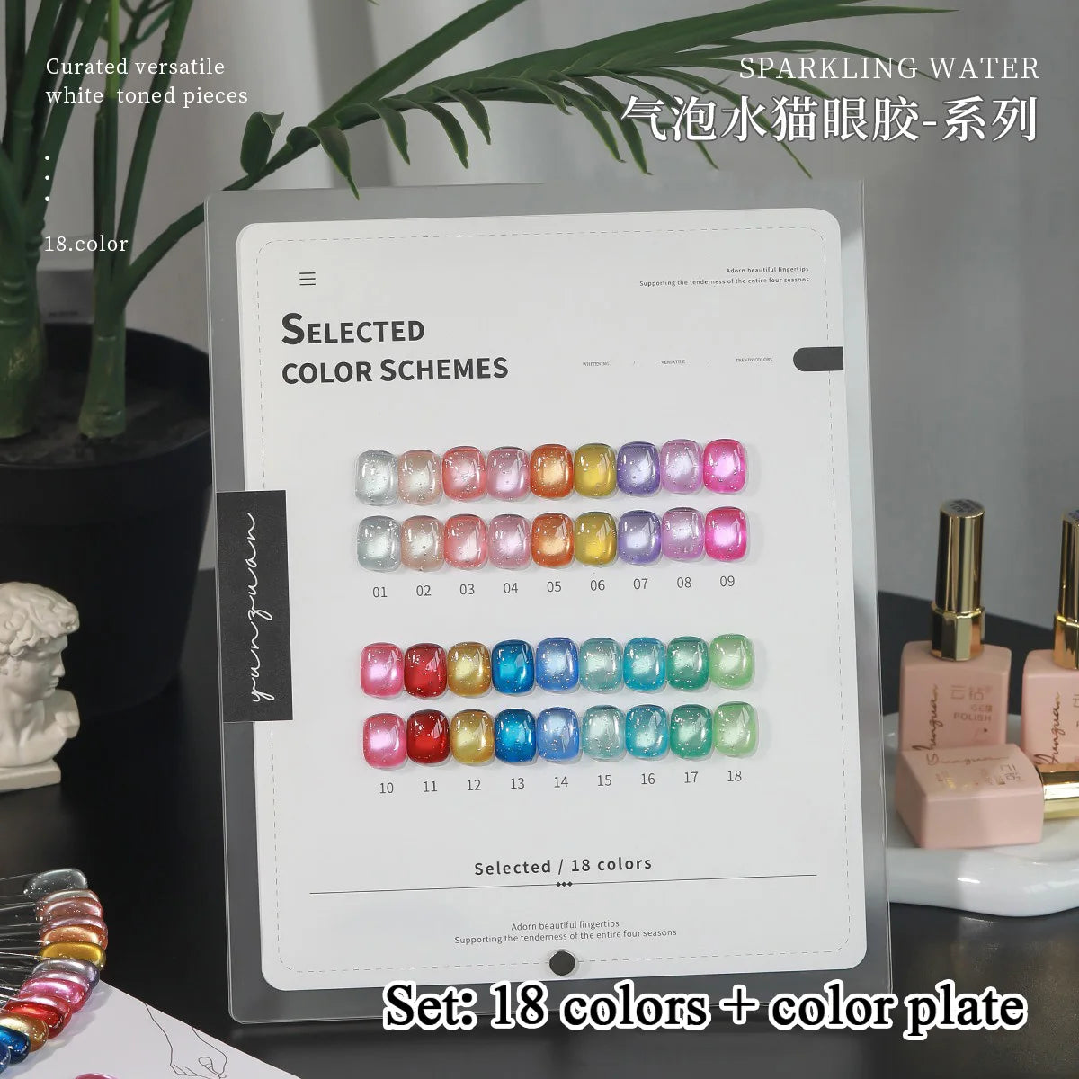 18 Colors Fruit Soda Cat Eye Gel Polish, Bubble Ice Transparent Glass Bead Magnetic Nail Art, New Shimmer Jelly Soak Off UV Gel Qme 18 colors