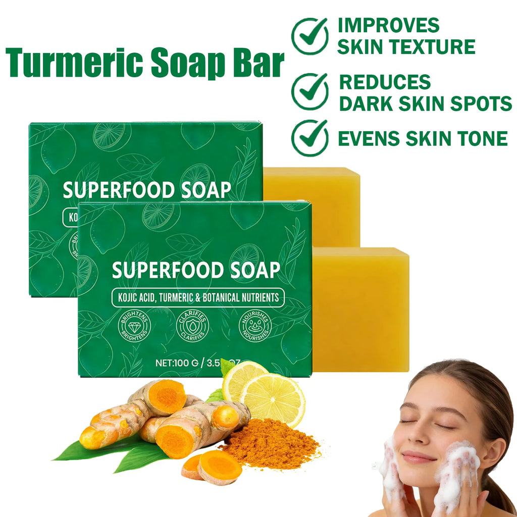 Natural Turmeric Soap for Face & Body Cleanser Handmade Superfood Soap Bar Moisturizing Brightening Skin Exfoliating Face Wash Qme