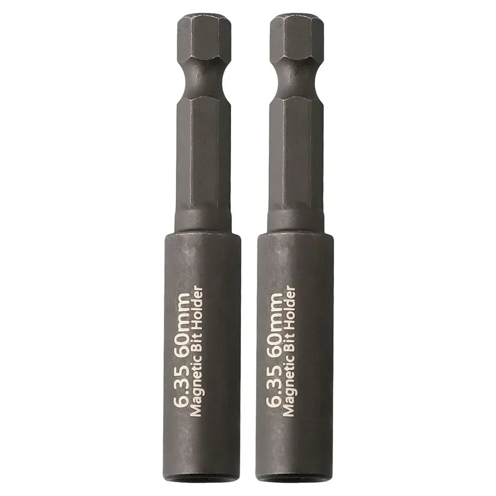 Magnetic 60mm Bit Extension Bar 1/4 Inch Head Screwdriver Transfer Rod Universal Power Drill Tool Accessory Qme 2pcs black