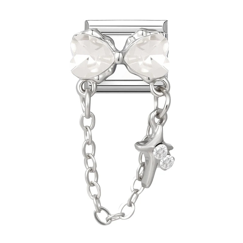 2026 Love Heart Bird Lock Butterfly Bows Long Chain Italian Charm Fit