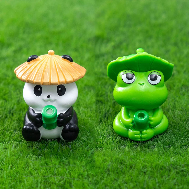 Fishing Frog Panda Figurines Ornament Animal Figure Doll Fish Tanks Qme