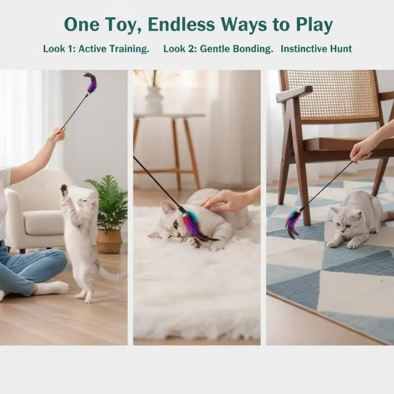 Cat Interactive Wand Colorful Chicken Stick Bell Portable Creative Qme
