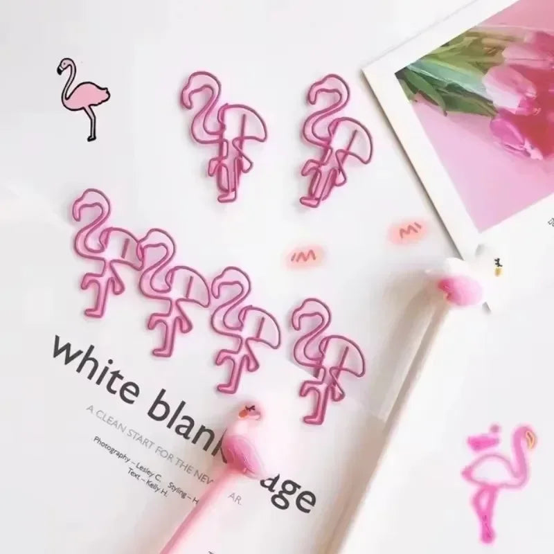 10PCS Cute Pink Flamingo Paper Clips Animal Bookmark Clips Office School Stationery Document Organizer Gift Supplies Qme