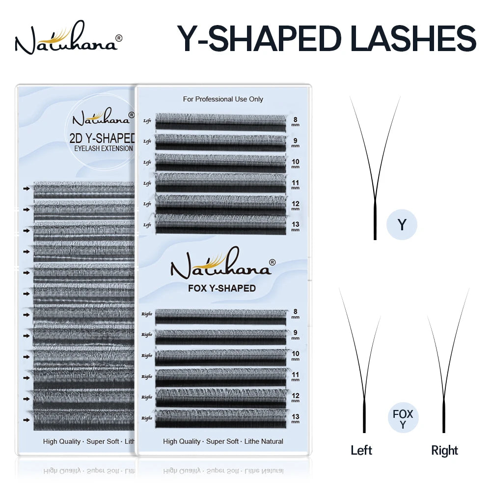 NATUHANA Fox Eye Y-tip Premade Fans Faux Mink Eyelash Extensions Soft Qme