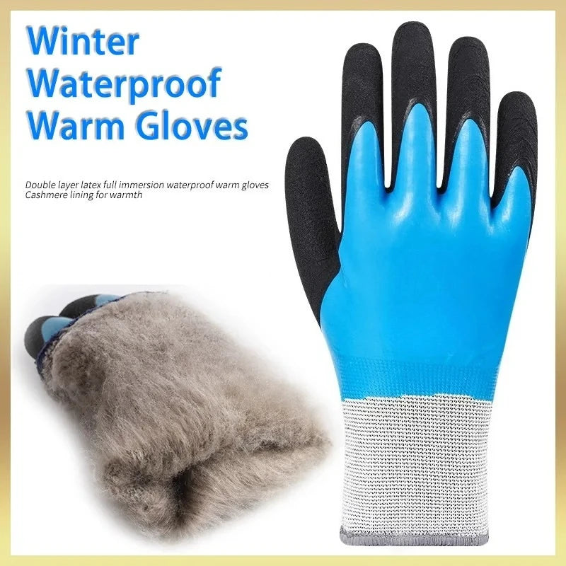 1PCS Work Gloves Men Thickened Wear-Resistant Waterproof Fleece Lined Cold-Resistant Freezer Full Rubber Coated Gloves Qme 1pc