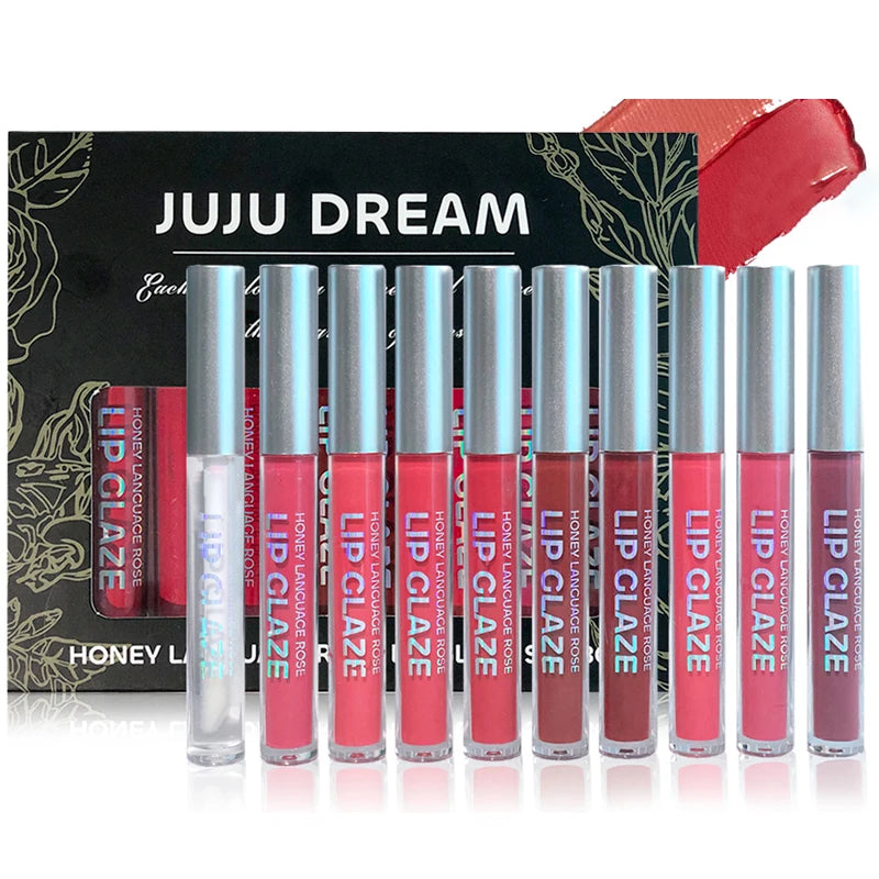 10 pcs/set Nude Lip Gloss Matte Velvet Lipstick - Matte Finish & Long-Lasting，Velvet Lip Gloss Gift Box, Halloween Stage Makeup Qme
