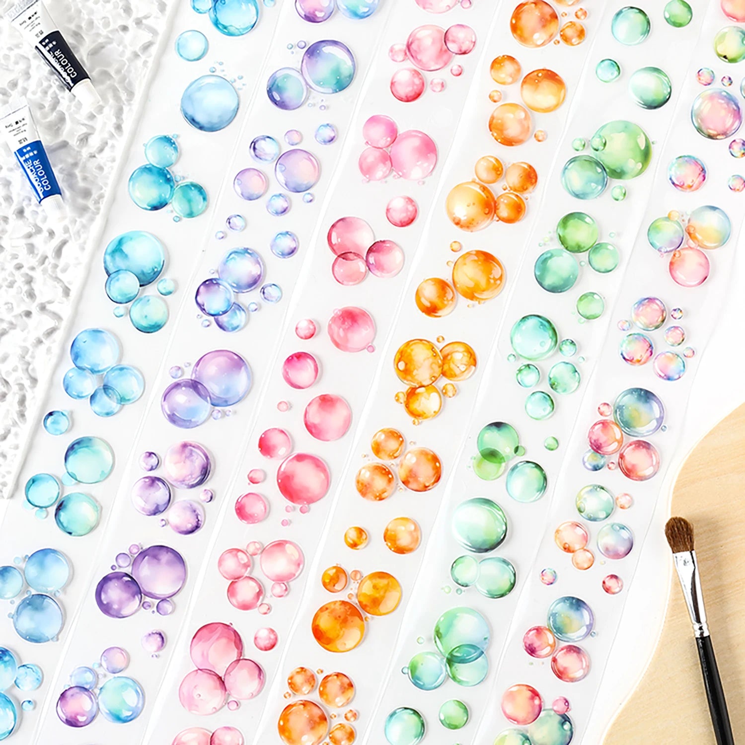 6 Rolls/Set Kawaii Stationery Colorful Bubble Themed Masking Tape for Journal Materials Collage Decorative Scrapbooking Stickers Qme
