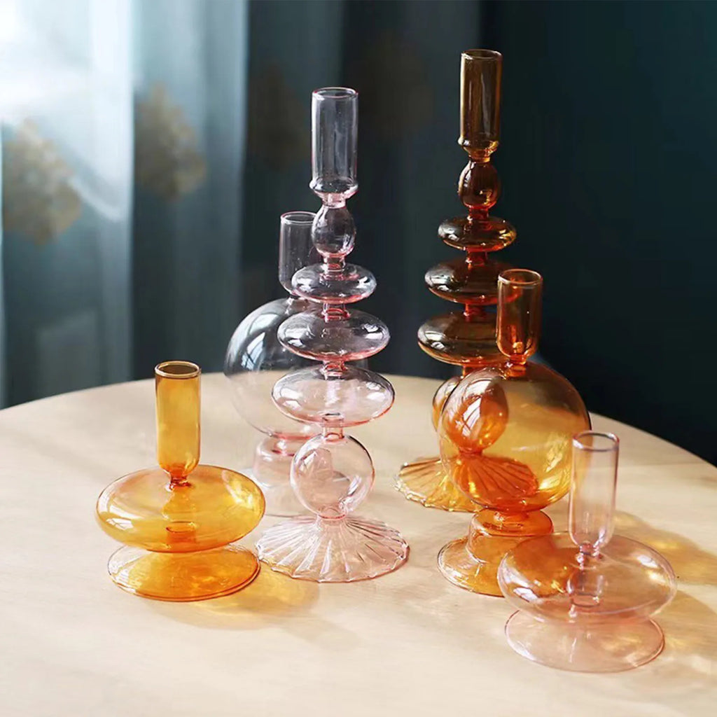 Glass Vase for Centerpiece Modern Elegant Flower Vase Candle Holder for Wedding Home Decor Housewarming Gift Glass Vase Decor Qme