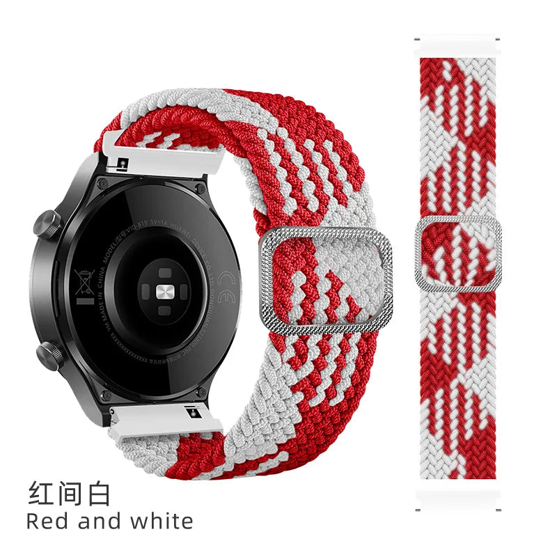 A Applicable Samsung watch567 strap Redmi watch 5 adjustable braided strap Huawei gt6/4/5 strap Qme red and white 22mm