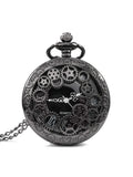 1pcs Punk Copper Retro Hollow Gear Hollow Quartz Pocket Watch Necklace Hanging Bracelet Men and Women with Chain Gift Qme black