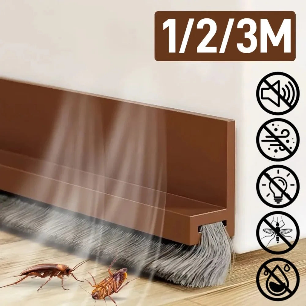 3/2/1M Door Sealing Strip Self-adhesive Door Bottom Gap Filling Insect Proof Brush Strip Windproof Soundproof Door Stopper Strip Qme